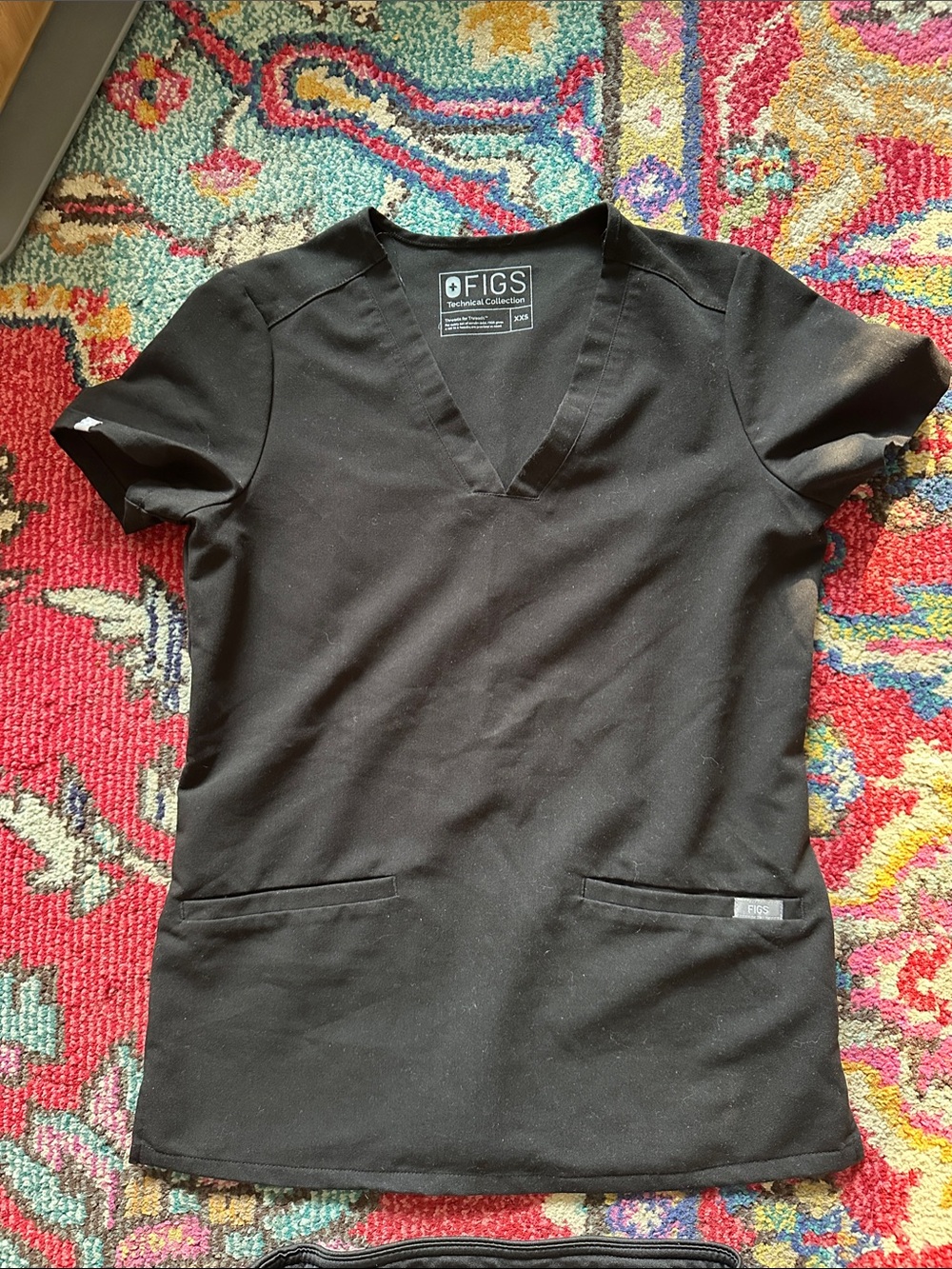 Figs Black V-Neck Scrub Set with  Pockets